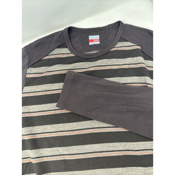 Icebreaker Merino 260 Mens Large Base Layer 100%  Wool Pullover Brown Striped - Picture 1 of 10